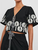 Tie Front Short Sleeve Top and Shorts Set