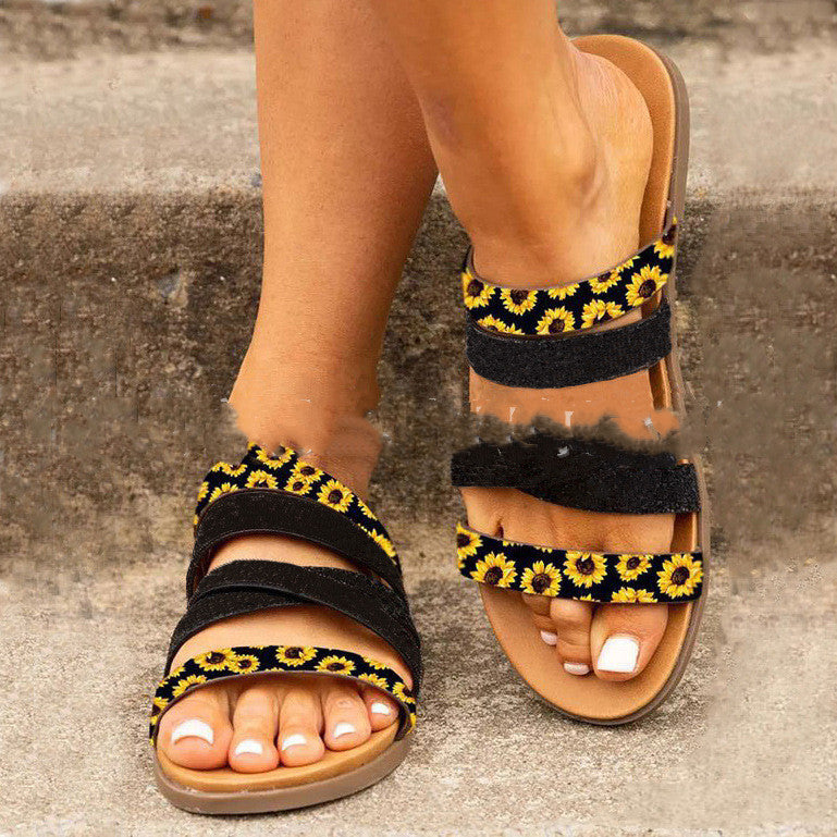 Flat Leopard Print Floral Casual Beach Slippers