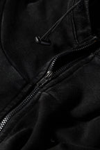 Black Half Zip Kangaroo Pocket Mineral Wash Baggy Hoodie