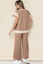 Sky Blue Color Block Detail Casual Two-piece Outfit