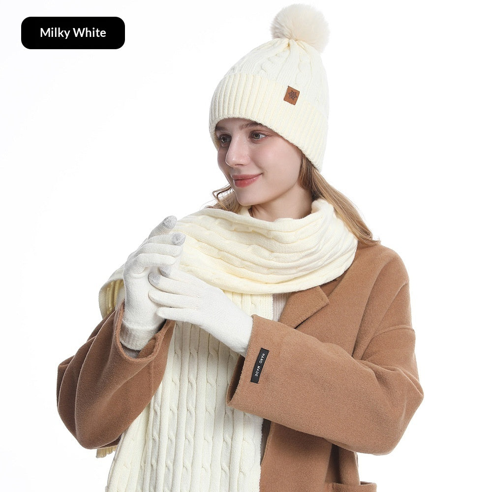 Women's Winter Warm Riding Ear Protection Knitted Hat Scarf Gloves