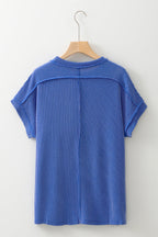 White Crinkle Rib Textured Knit Round Neck T Shirt