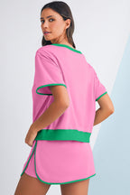 Black Colorblock Edge Drop Shoulder T Shirt and Skort 2Pcs Set