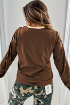 Bright Green Varsity Striped Accent Contrast Crew Neck Long Sleeve T Shirt