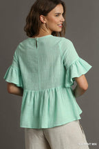 Umgee Floral Lace Trimmed Detail Half Sleeve Babydoll Top