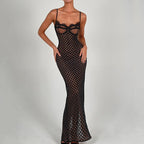 Fashionable Lace Back Split Polka Dot Dress