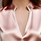 Women’s Satin V-Neck Long Sleeve Top – Slim Fit Solid Color Blouse