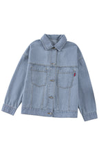 Blue Stripe Washed Oversized Pocketed Denim Jacket
