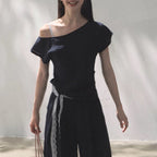 Linen Off-Shoulder Asymmetric Casual Set – 2 Colors, S–L