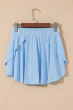 Sky Blue Drawstring High Waist Lined Tennis Skort