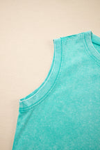 Mint Green 2 Pieces Mineral Wash Cotton Tank Top Lined Split Skirt Set