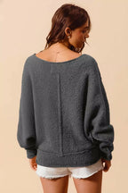 SO ME Loose Fit Exposed Seam Slouchy Boucle Sweater