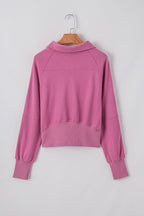 Smoke Green Quarter Zip Stand Neck Kangaroo Pocket Sweatshirt