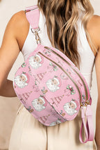 White HO HO HO Print Double Zip Crossbody Bag