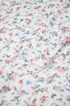 White Floral Print Textured Square Neck Slim Fit Long Sleeve Top