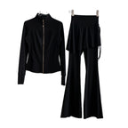 Women’s Long Sleeve Running Set – Zip-Up Slim Fit Gym Outfit
