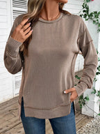 Side Slit Round Neck Sweatshirt