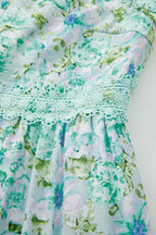 Green Floral Lace Tied Strap Empire Waist Maxi Dress
