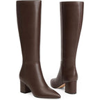 New Easyfox Womens Size 10 Brown Faux Leather 3" Block Heel Zip Knee High Boots