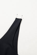 Black Plain Sleeveless Loop Drawstring Cinched Waist Romper