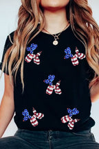 Black Patriotic Sequin Balloon Puppy Graphic Crewneck Tee