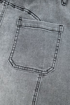 Prussian Blue Drawstring Seam Detail Raw Hem Wide Leg Denim Pants
