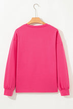 Strawberry Pink Floral Hemline Patchwork Round Neck Casual Top