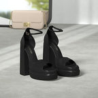 Dream Pairs Womens 11 Black 5" Block Platform Heel Peep Toe Ankle Strap Shoes