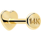 14k Solid Yellow Gold 3mm Heart Threadless Push In Flat Back Stud