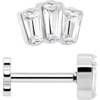 18G 1/4 Clear Gem Implant Grade Titanium Threadless Flower Reversible Flat Back Earring