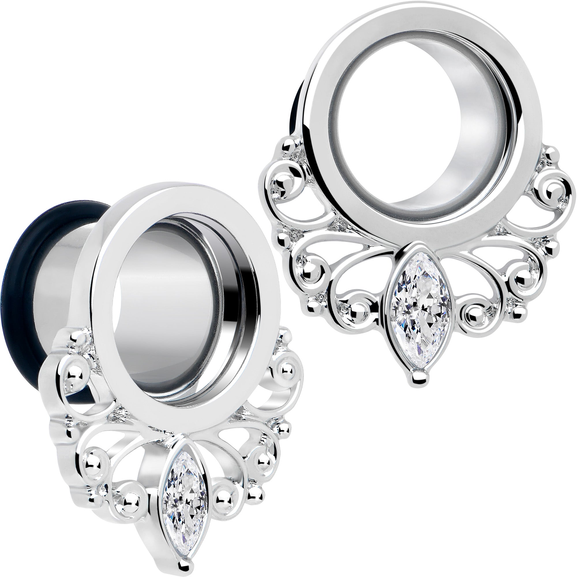 Clear Gem Drop Filigree Single Flare Tunnel Plug Set 6mm to 16mm