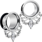 Clear Gem Drop Filigree Single Flare Tunnel Plug Set 6mm to 16mm