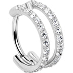 20G Double Row Micro Gem Implant Grade Titanium Hinged Double Hoop Nose Ring