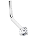 20G Gold Plated 925 Sterling Silver 2mm CZ L-Shape Nose Ring