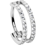 18G Double Row Micro Gem Implant Grade Titanium Hinged Double Hoop Nose Ring