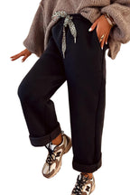 Black Leopard Drawstring Winter Fleece Pants
