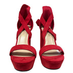 Dream Pairs Womens 8 Red Faux Suede 5" Platform Heel Open Toe Ankle Wrap Shoes