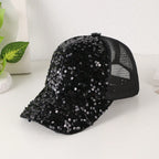Sequin-Embroidered Mesh Baseball Cap with Sunshade – Breathable Trendy Hat