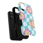 Phone Case Retro Checkerboard with Pink & Orange Daisies (Impact-Resistant)