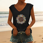 Women's V-Neck Printed Short Sleeve Loose Top – 14 Colors S–4XL