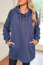 Raglan Sleeve Drawstring Hooded Tunic Sweatshirt