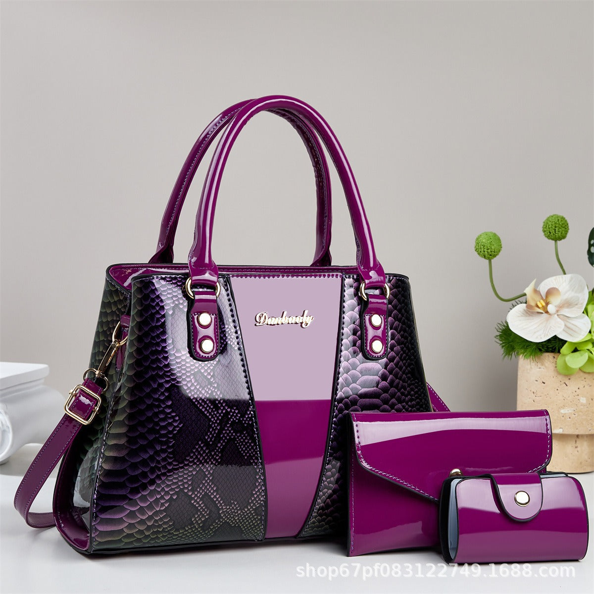 Snakeskin Pattern 3-Piece Tote Handbag Set