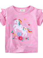 C=Children's Unicorn Ruffle Sleeve Striped T-Shirt