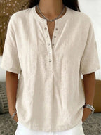 Women's Solid Color Loose-Fit Short-Sleeve Pullover Top