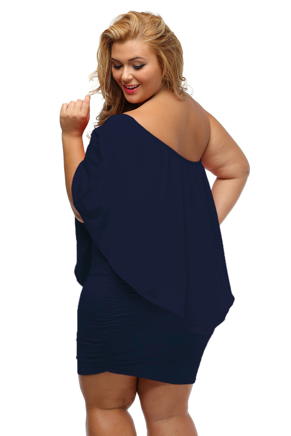 Plus size  Dressing Layered Fiery Red Mini Poncho Dress