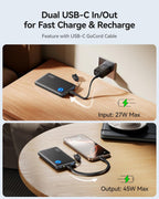 INIU Portable Charger, Ultra Slim 45W Fast Charging with Attached USB C Cable, Flight-Safe 10000mAh PD Power Bank Battery Pack, Travel Essential Phone Powerbank for iPhone 17 16 Samsung S25 Google etc