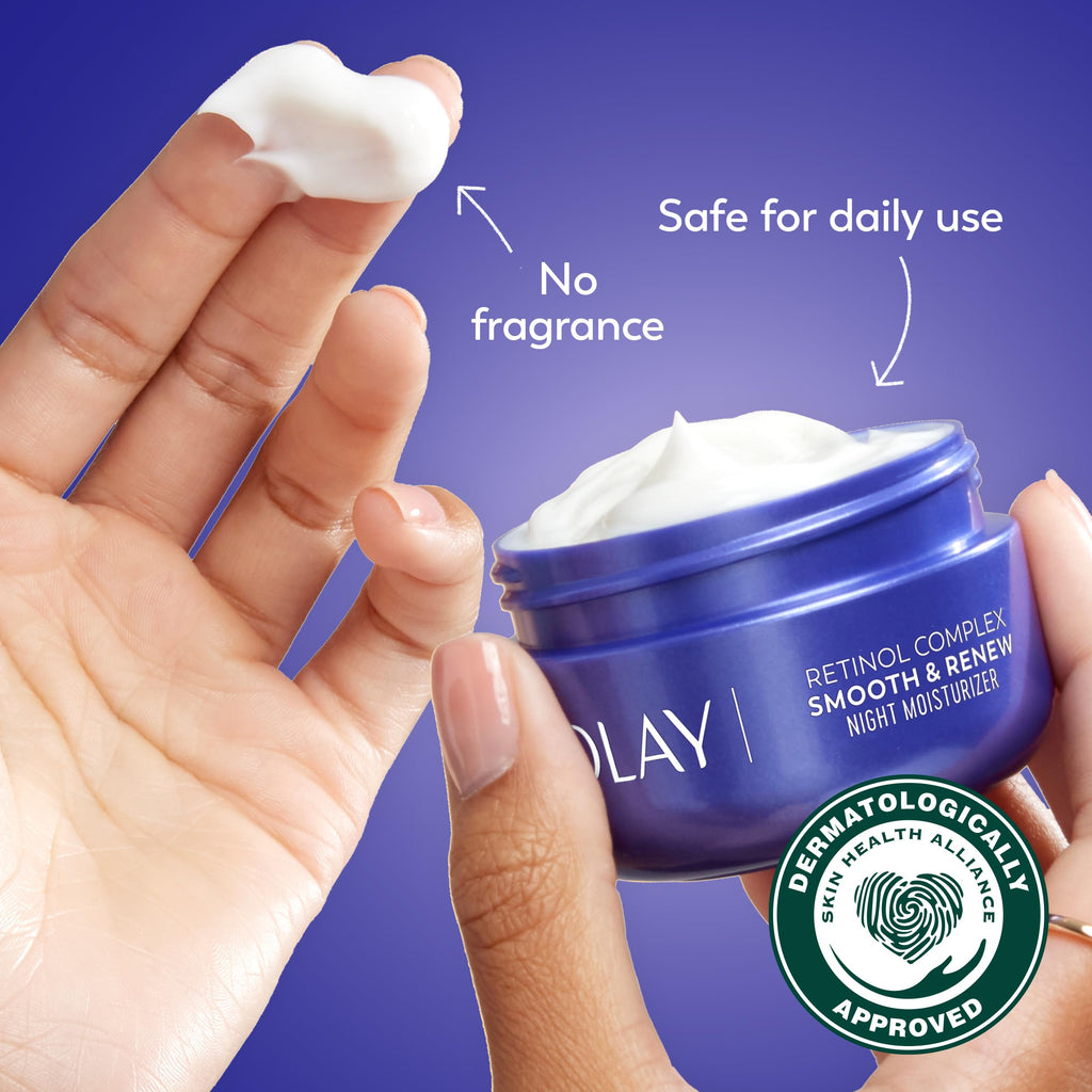 Olay Retinol Night Cream for Women, Anti-Aging Face Moisturizer, Fragrance-Free, Non Greasy - Anti-Wrinkle, Smooth Fine Lines, Hydrating Skin Care - Triple Collagen Cream, Peptide, Niacinamide, 1.7oz