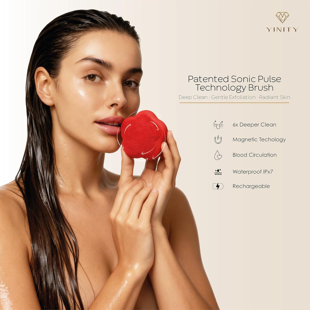 Luxury Anti-Aging Skincare Gift Set – 6-Step Facial Routine + Patented Sonic Face Cleansing Brush | Retinol, Vitamin C, Collagen, Snail Mucin, Active Charcoal | Perfect Premium Gift for Women