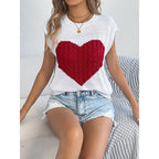 Women’s Heart Color Block Knit Top – Casual Sleeveless Valentine Tank