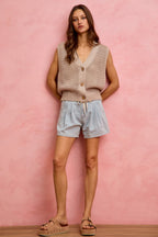 SO ME Mid Rise Denim Shorts With Cotton Tape Drawstring